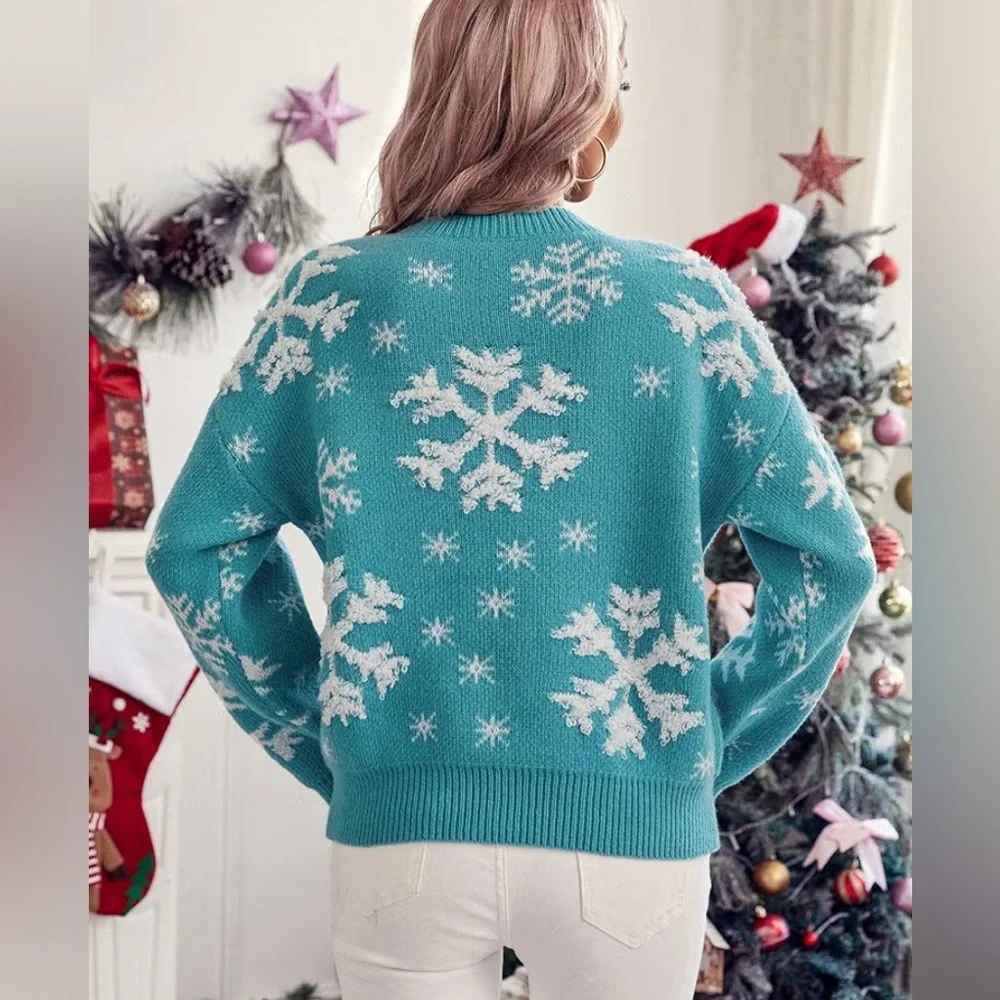 SHEIN Teal Snowflake Sweater